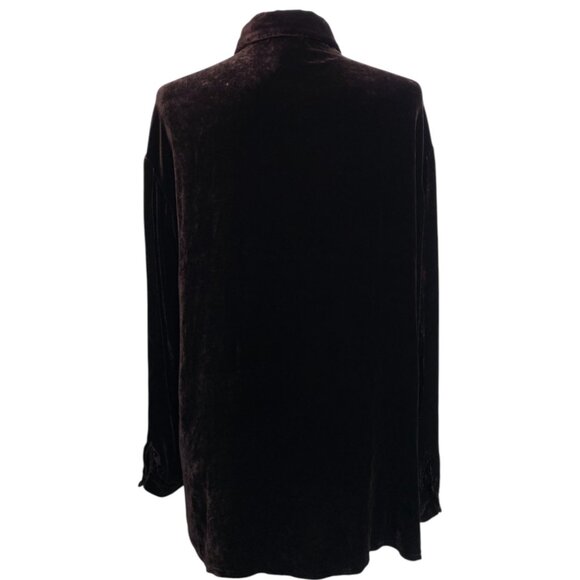 VTG Eileen Fisher Brown Velvet Button Front Long Sleeve Luxe Top Pant Set Sz M - Picture 3 of 6